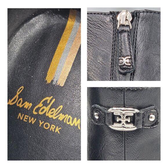 Sam Edelman Women's Size 9M Winnie Fashion Black Leather Ankle Boots Block Heels - Picture 8 of 16